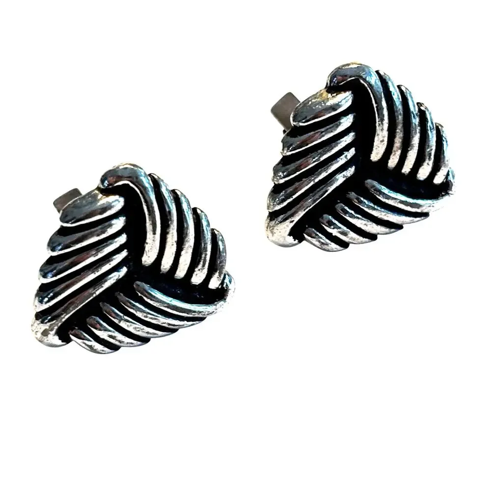 Vintage mid century silver cufflinks dimensional triangular black highlights